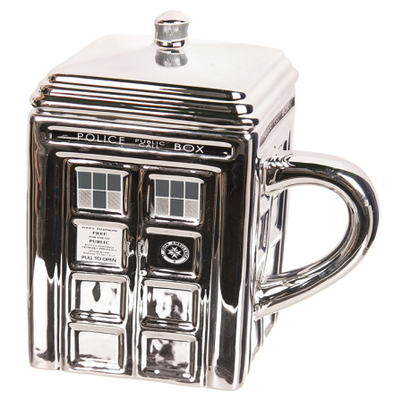 Doctor Who Silver Ceramic Tardis Mug with Lid